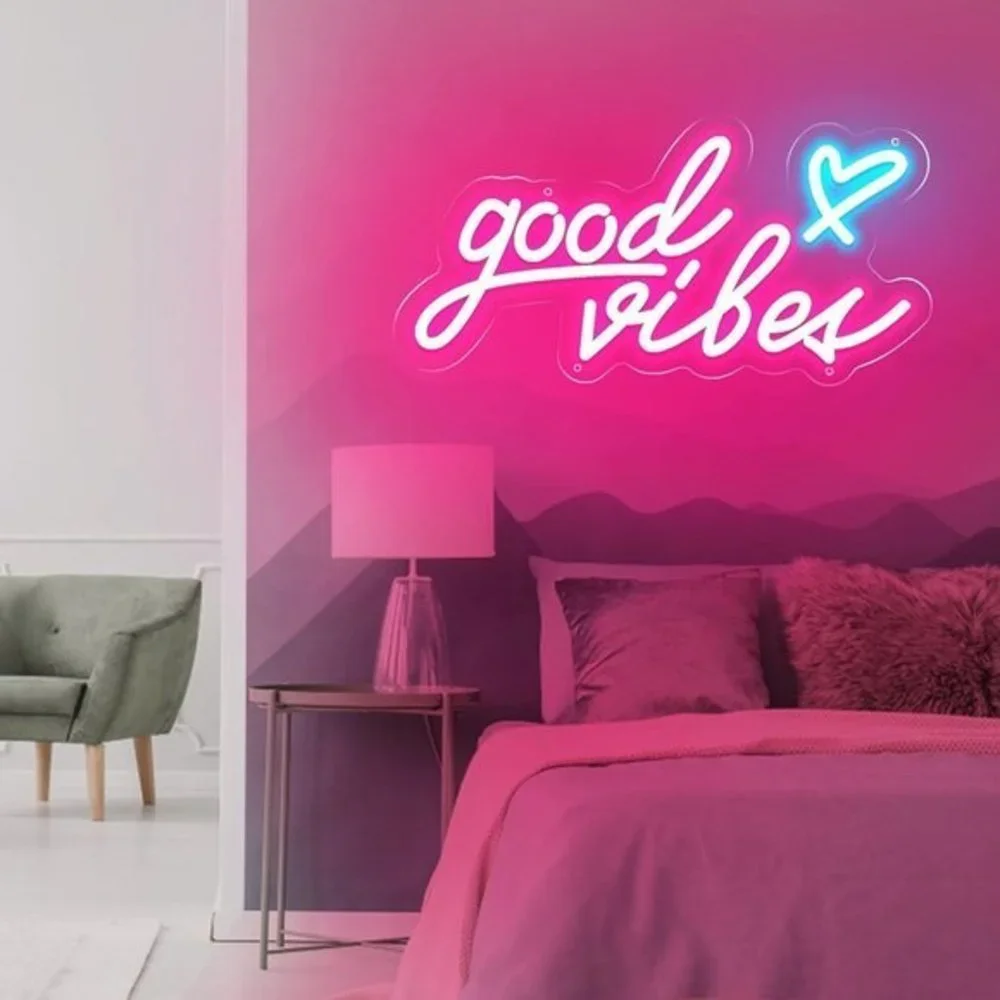 Airnesolly Good Vibes Neon‎ Sign USB Powered LED Lights 16 x 8 inch
